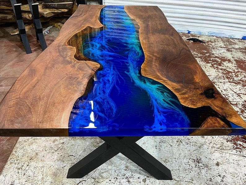 Custom Order 3D Walnut Blue Emerald Green Epoxy Table River Table-Dining Table-Coffee Table-Kitchen Table-Resin Table-Office%100 HANDMADE image 1