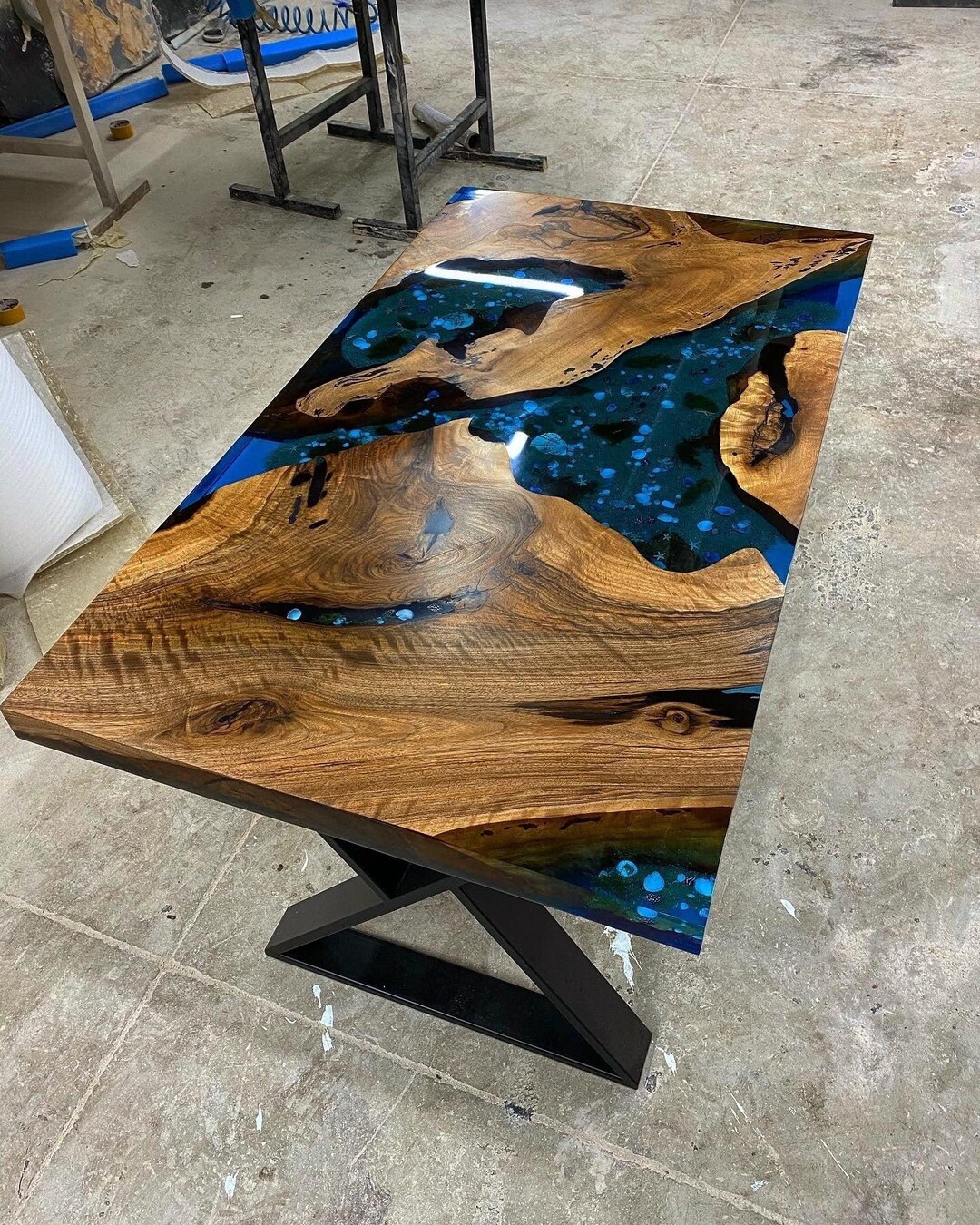 Buy Custom Order Walnut Brown Turquoise Blue Coastal Design Aquarium Epoxy  Table Dining Table Coffee Table-sea-office Table- %100 HANDMADE Online 