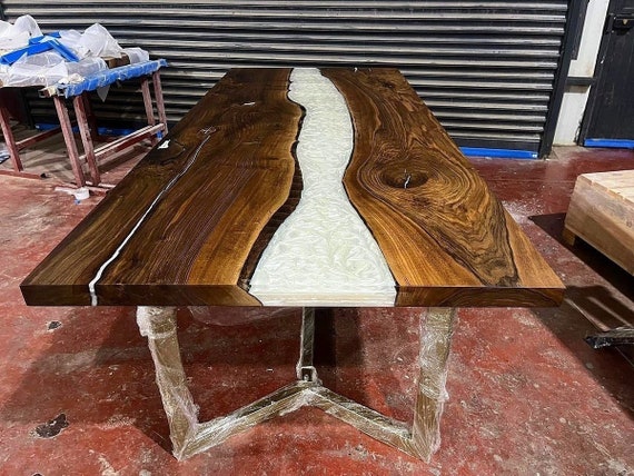 Custom Order Walnut White Epoxy Table Live Edge River Table Dining Table  Coffee Table Office Table Kitchen and Dining %100 HANDMADE 