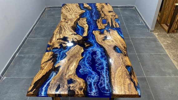 Custom Order Olive Wood Sea Ocean White Resin Dark Blue Epoxy