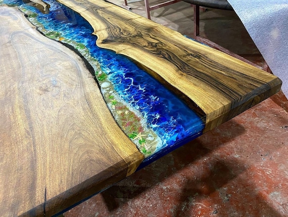 Custom Order Walnut Aquarium Blue River Epoxy Table Dining Table