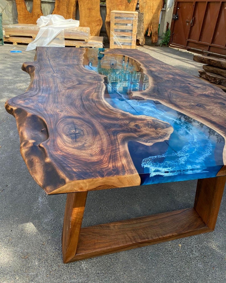 Custom Order Special Walnut Dark Brown Epoxy Table - Live Edge- River Table- Dining Table- Coffee Table-  Walnut Legs-Kitchen- %100 HANDMADE 