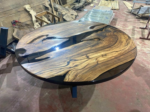 Aangepaste bestelling diameter walnoot rond rookgrijs rivier epoxy