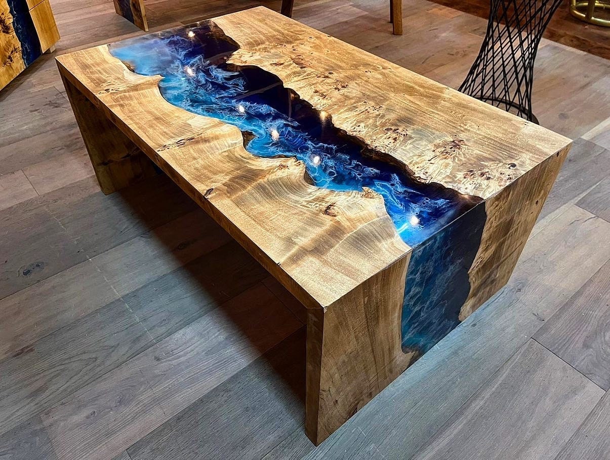 Wood And Epoxy Waterfall Table