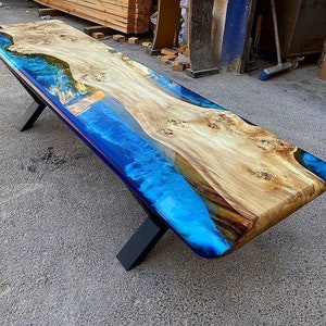 Custom Order Poplar Blue Green River Epoxy Table and Bench Set - Dining Table - Kitchen and Dining -Coffee Table-Office Table-%100 HANDMADE image 8