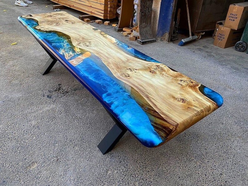 Custom Order Poplar Blue Green River Epoxy Table and Bench Set - Dining Table - Kitchen and Dining -Coffee Table-Office Table-%100 HANDMADE image 8