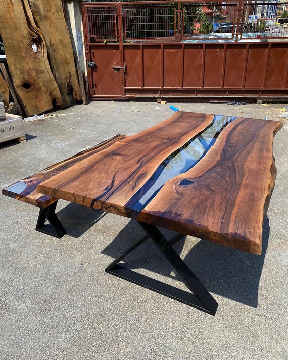 Custom Order Walnut Transparent Clear Epoxy Dining Set -bench-live