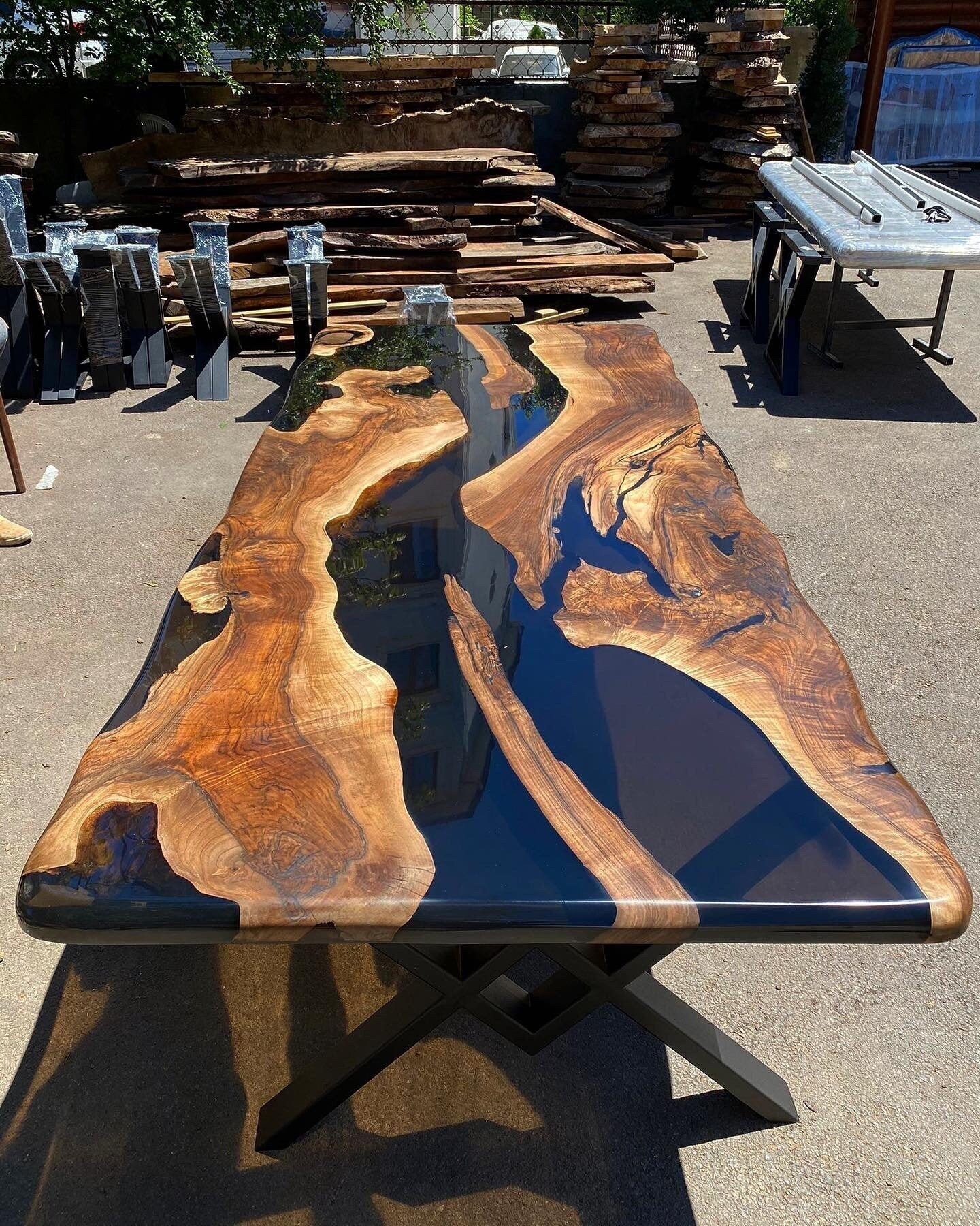 Custom Order Transparent Walnut Dark Smokey Gray Brown Epoxy Table - Live Edge - River Table - Dining Table - Coffee Table - %100 HANDMADE