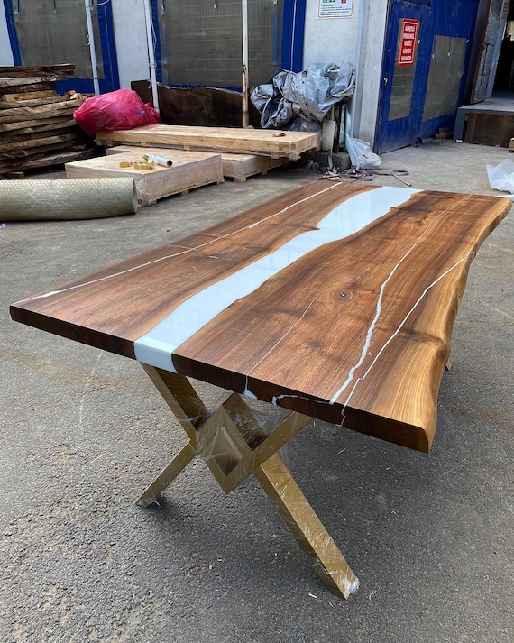 Custom Order Walnut White Epoxy Table Live Edge River Table Dining