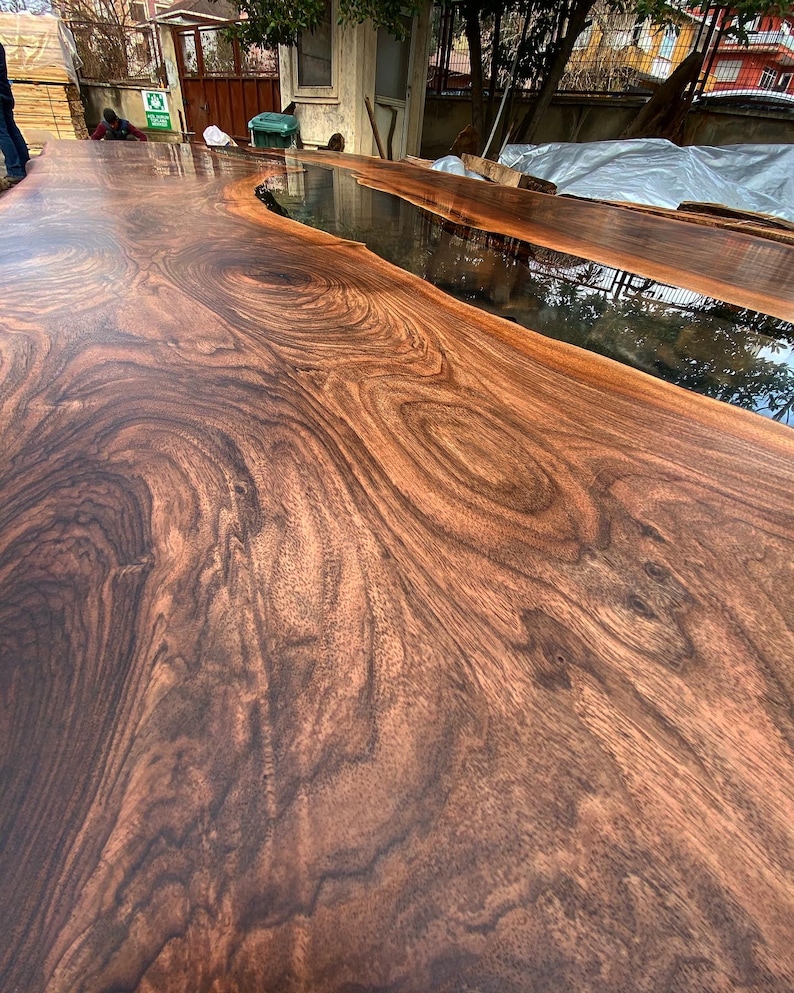 Custom Order Walnut Clear Brown Epoxy Table Live Edge River Table Dining Table Coffee Table Kitchen Table Office %100 HANDMADE image 8