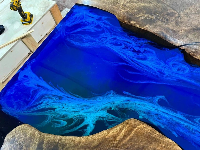 Custom Order 3D Walnut Blue Emerald Green Epoxy Table River Table-Dining Table-Coffee Table-Kitchen Table-Resin Table-Office%100 HANDMADE image 7
