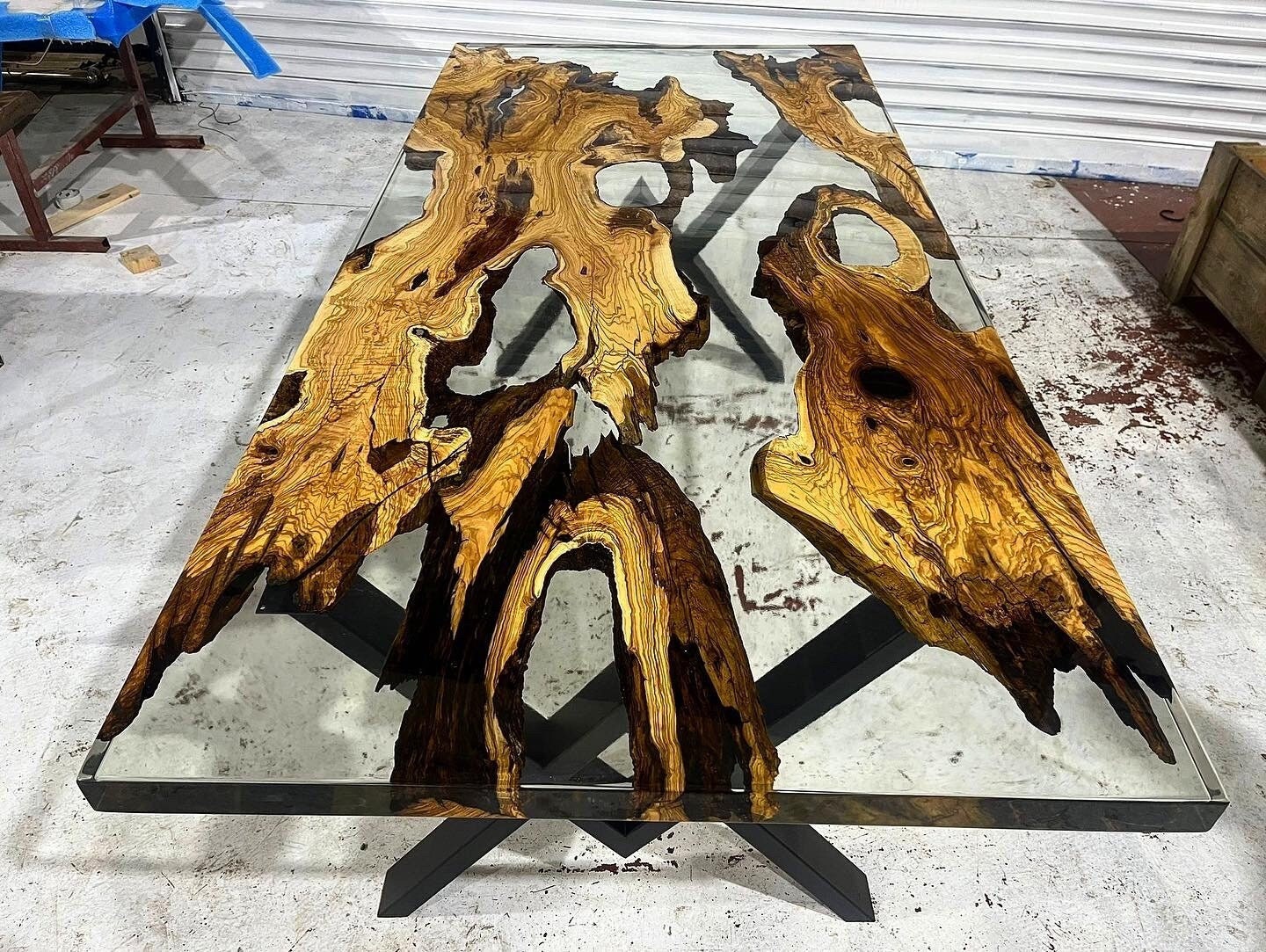 Custom Order Special Olive Wood Transparent Clear Epoxy Office