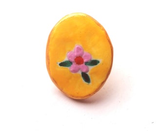 Handpainted vintage ceramic adjustable ring