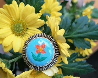 Handpainted vintage ceramic adjustable ring