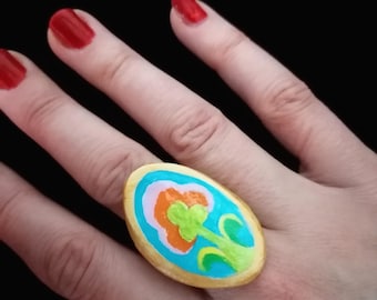 Handpainted vintage ceramic adjustable ring