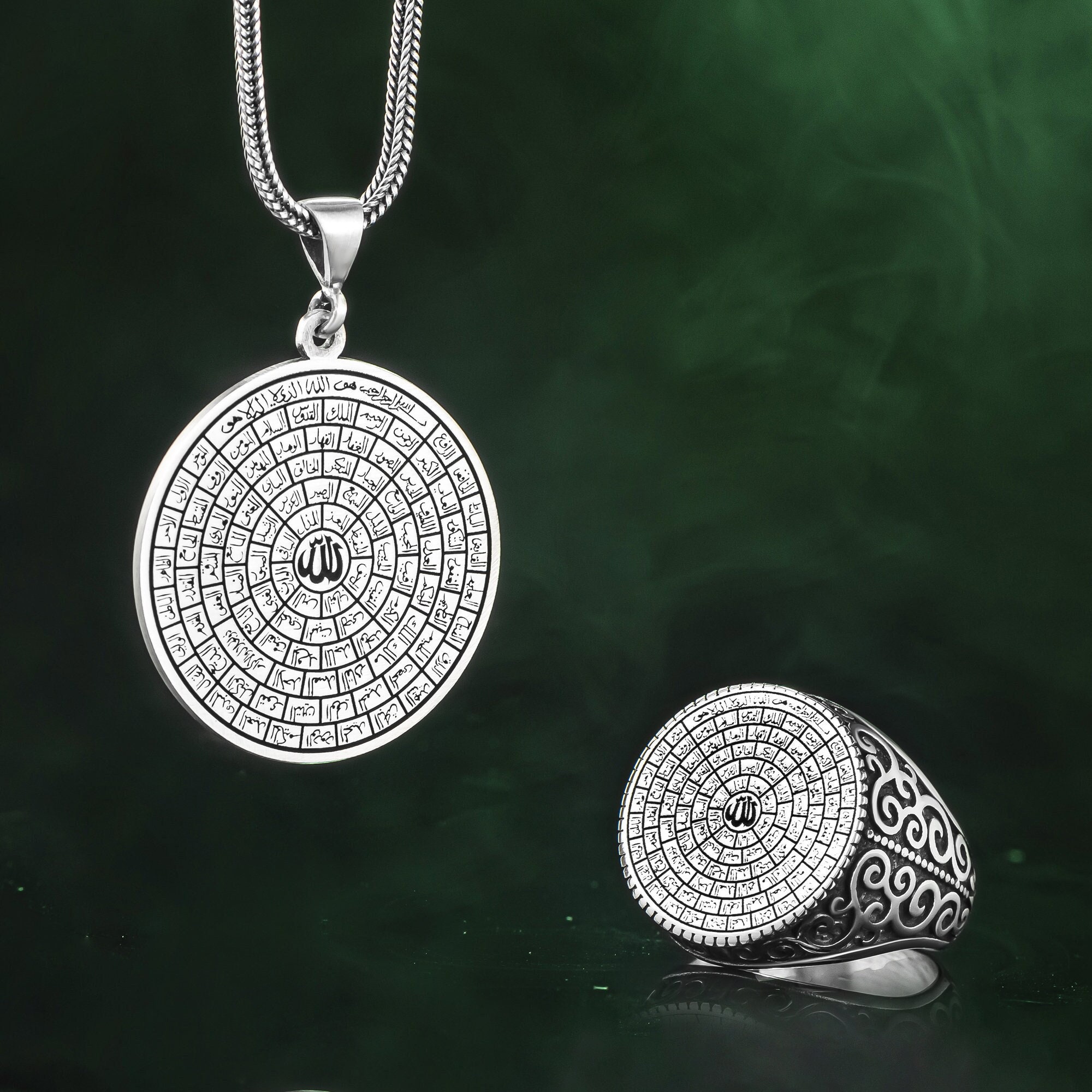 99 Names of Allah Necklace and Ring esma l H sna Necklace silver