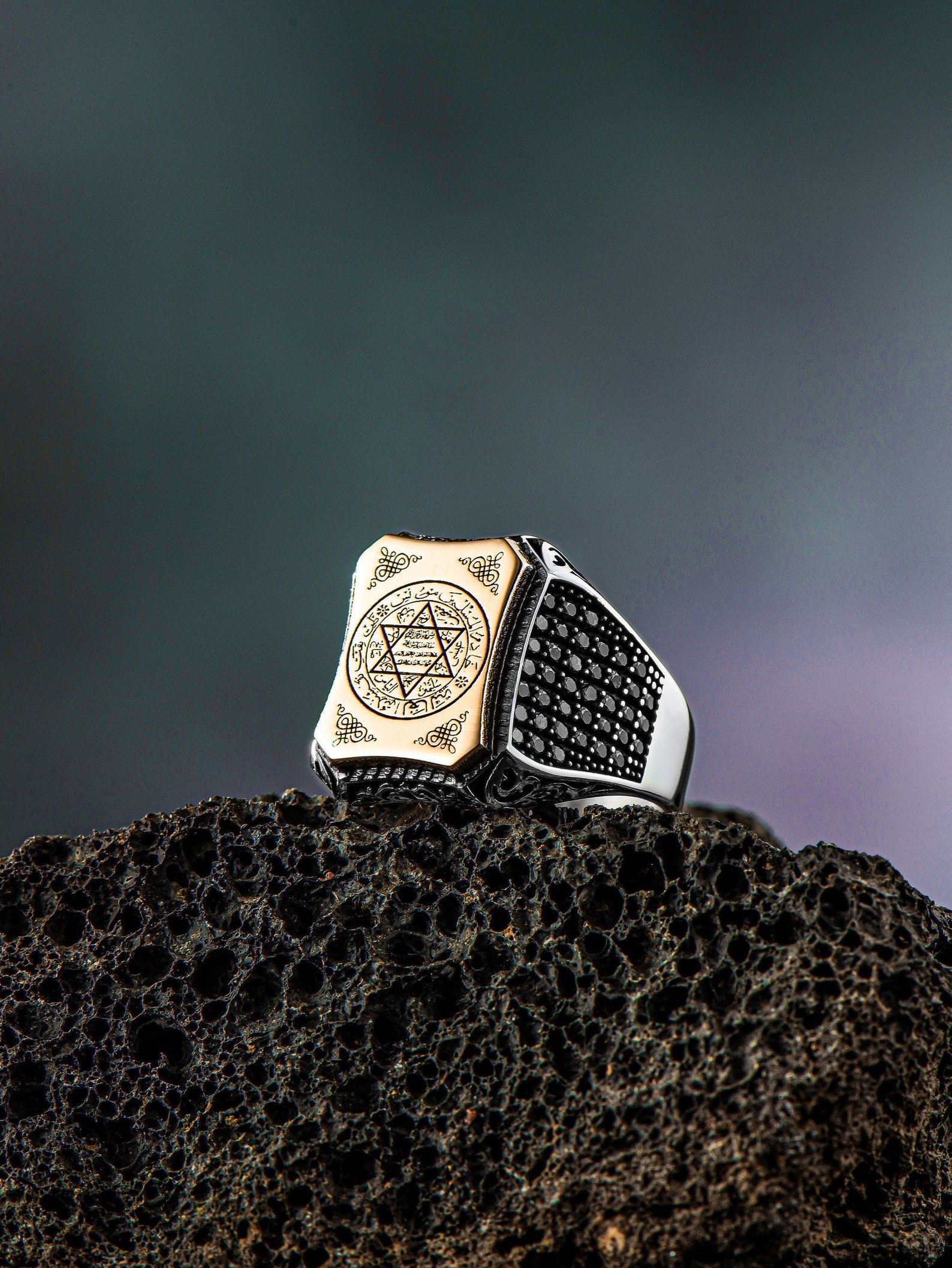 Bague Sceau Homme En Argent 925 Et Onyx Noir - Pierre Noire, Style Sigillaire, Neuf Sans écrin