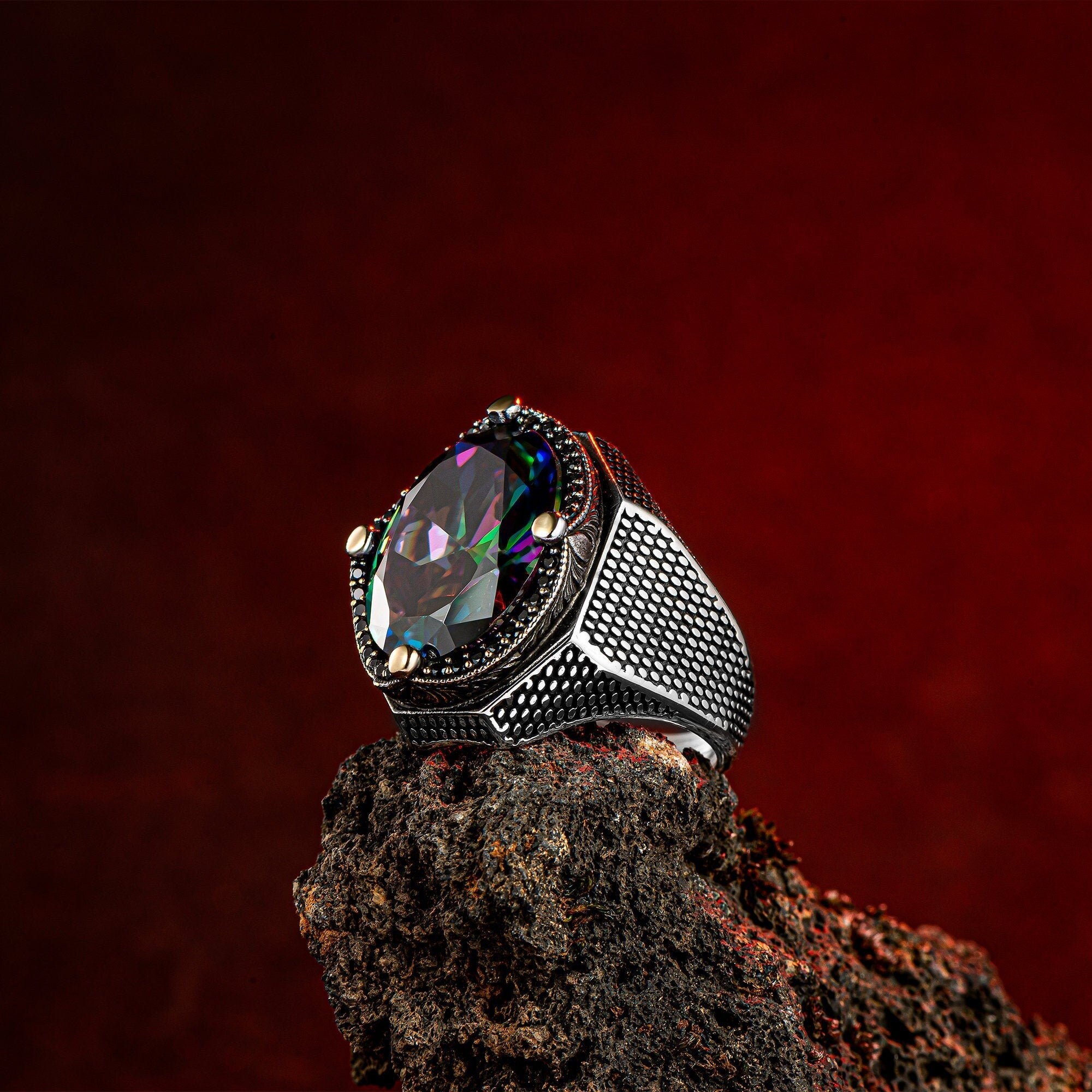 Mystic Topaz Stone King Crown Model Sterling Silver Men S Etsy