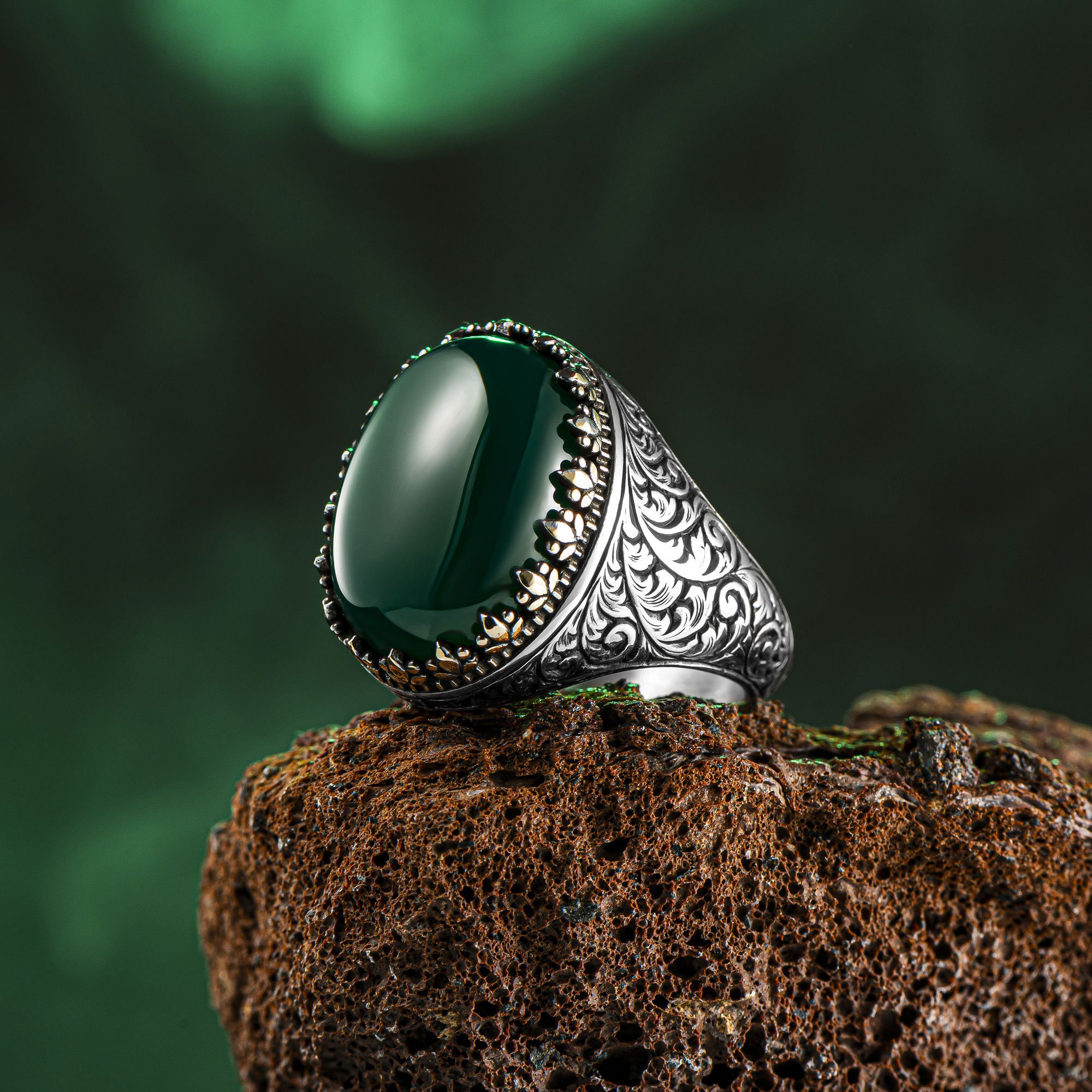 Agate men Ring Green Agate Handmade Ring Modern Ring | Etsy