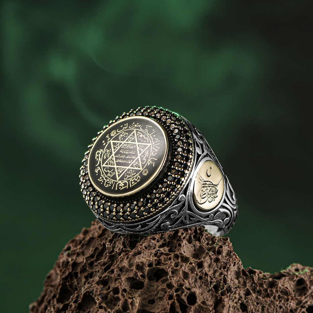 King Solomon's Seal Silver Ring Secret Seal Ring Zircon - Etsy