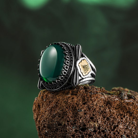 Green Agate Men s Ring Agate Stone Men s Oval Ring Men s Silver