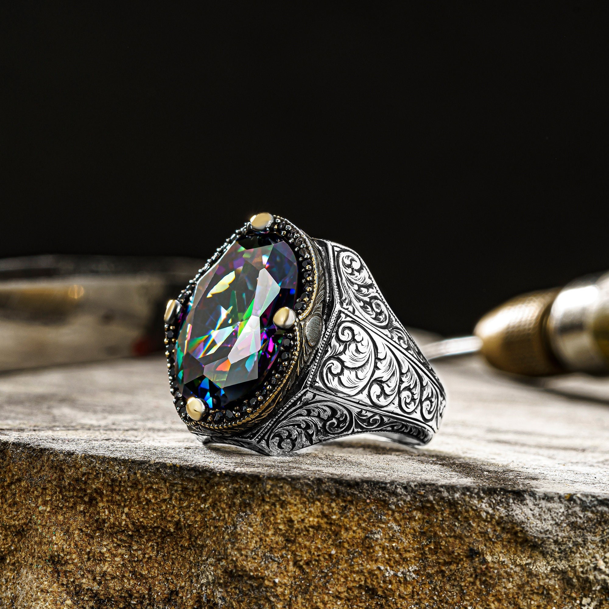 Men's mystic fire topaz rings deals