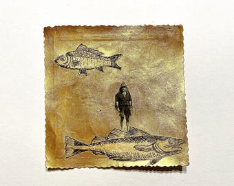 Assemblage. Collage. Gemengde kunst - Hij droomde groots