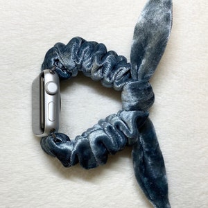 Steel Gray Velvet Scrunchie Band with Tie for Apple Watch 38mm 40mm 41mm 42mm 44mm 45mm 49mm or Fitbit Sense/Versa 3