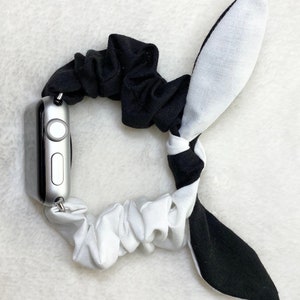 Cruella Inspired Scrunchie Band with Tie for Apple Watch 38mm 40mm 41mm 42mm 44mm 45mm 49mm or Fitbit Sense/Versa 3 - Black & White