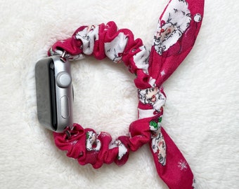 Santa Claus Scrunchie Band with Tie for Apple Watch 38mm 40mm 41mm 42mm 44mm 45mm or Fitbit Sense/Versa 3 - Christmas Band, patterns differ