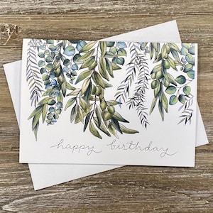 Eucalyptus & Olive | d’anniversaire Carte d’anniversaire de plante | Carte d’anniversaire artistique | Cartes faites maison