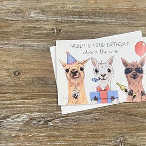 Herd it's your birthday | Alpaca the wine | alpaca lover | alpaca punny birthday | wine lover b-day | birthday cards