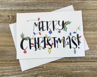 Tarjeta de Feliz Navidad / Luces y adornos, saludo navideño