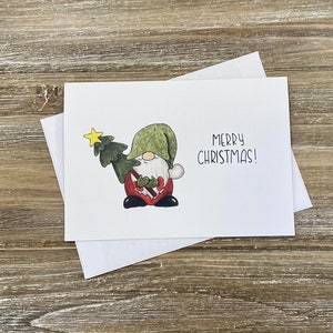 Gnome pour Noël | Carte de vacances de bande dessinée | Carte de Noël Gnome | Carte de Noël Elfe