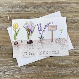 Je m’enracine pour vous | Drôle Get Well Card |  | | de cartes de vœux de plantes Jeux de mots | Carte maladie chronique | | de la carte de récupération Vous êtes fort