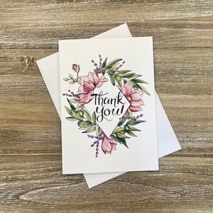 Florales Dankeschön | Magnolien und Olivenblätter | Florale Dankeskarte | Modernes Dankeschön | Mitgefühl Dankeschön