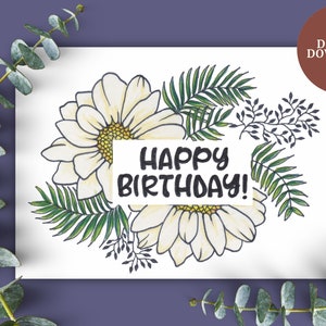Blumen Geburtstag Ecard | Druckbare Karten | Gänseblümchen Geburtstag | Ecard | Digitale Geburtstagskarten | Kunstvolle Geburtstagskarte