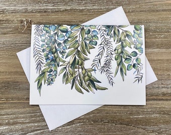 Eucalyptus & Olive Leaves | Flowing leaves card | Eucalyptus card | Olive leaves card | Blank cards | Plant mom card