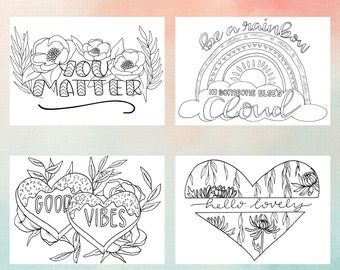 Colour your own card pack! | You Matter | Be A Rainbow | Good Vibes | Hello Lovely | Colour cards | Send good vibes