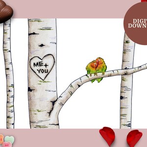 Lovebirds Ecard / Descarga imprimible / Lovebirds art / San Valentín en el aula / Tarjetas electrónicas de San Valentín / Hermosas tarjetas electrónicas