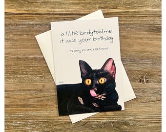Little Birdy Told me | Cat lover birthday | Silly Cat Card