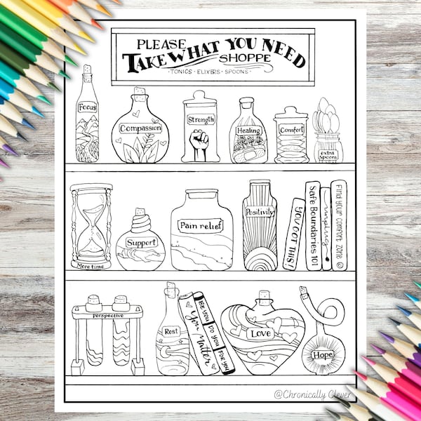 Spoonie Shoppe | Colour therapy | Printable colouring page | Mental health colouring | mindful colouring | chronic pain | chronic illness