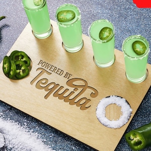 Tequila Flight Board, Tequila Shot Flight Tray, Powered by Tequila, Gift for Him, Gift for Her, Unique Gift, Shot Board, Tequila Gift