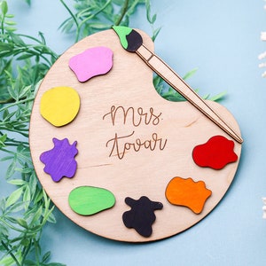 Personalized wooden paint palette , Painter Palette with a stand, Desk decor, Gift for artist, Art teacher gift, Custom Art Teacher Palette