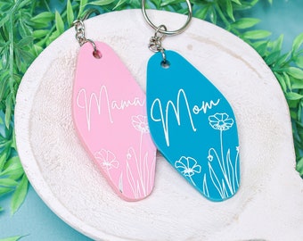 Floral Mom Retro Motel Keychain, Acrylic Retro Keychain, Mother's Day Gift, Gift for Mama, Nana, Gift for Her, Personalized Vintage Keychain