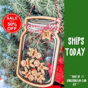 Gingerbread Mason Jar,Personalized Gifts,Christmas Ornaments,Personalized Christmas Ornaments,Wood Christmas Ornaments,2023 Family Ornament