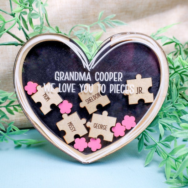 Grandma Heart Custom Puzzle Pieces, Personalized Puzzle Gift Magnet, Mothers Day Gift Magnet, Gift for Nana, Mom, Gift With Grandkids Name