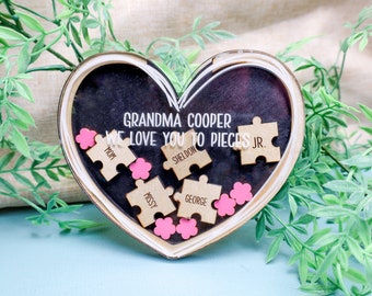 Grandma Heart Custom Puzzle Pieces, Personalized Puzzle Gift Magnet, Mothers Day Gift Magnet, Gift for Nana, Mom, Gift With Grandkids Name