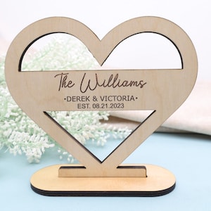 Engraved Wooden Heart Sign,  Couples Custom Wood Sign, Personalized Home Decor, Bridal Shower Gift,  Engagement Anniversary Gift For Couple