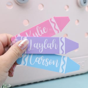 Back to School Bag Tags, Personalized Crayon Name Keychain, Acrylic Name Tag, Custom Kids Backpack Name Tag, Lunch Box Name Tag Kid Keychain